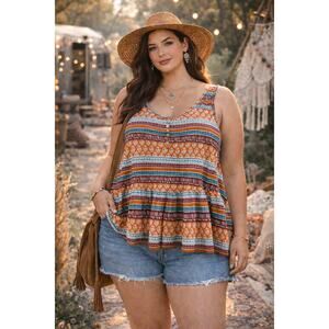 Torrid Babydoll Henley Tank Top Size 3 Boho Indie Granola Artsy Earthy Flowy NWT